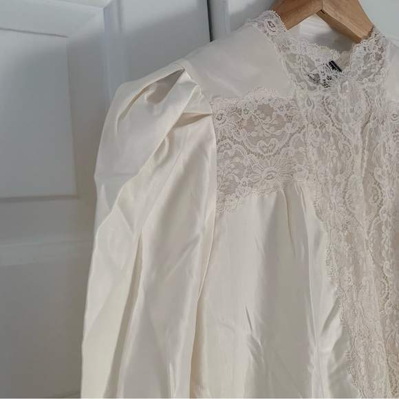 VTG Christian Dior nightgown Medium floor length ILGWU sleepwear lace ivory - Picture 4 of 12